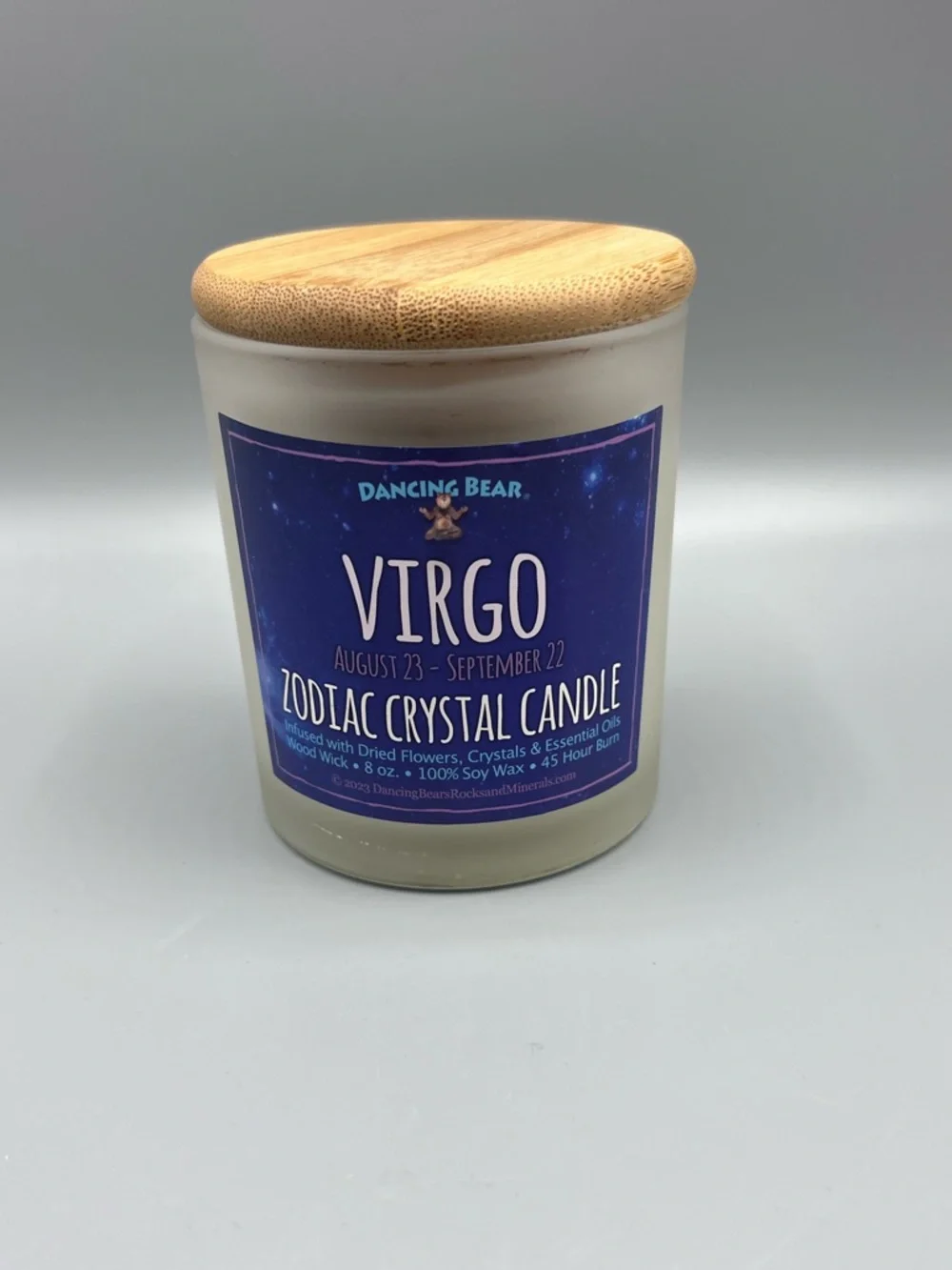 Dancing Bear Virgo Zodiac Crystal Soy Wax Candle 8oz